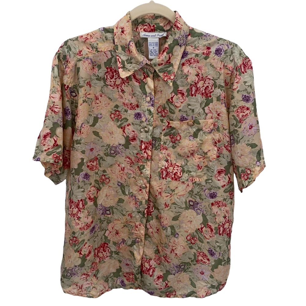 Anna and Frank | Vintage Floral 100% Silk Button Down Blouse, Size Medium